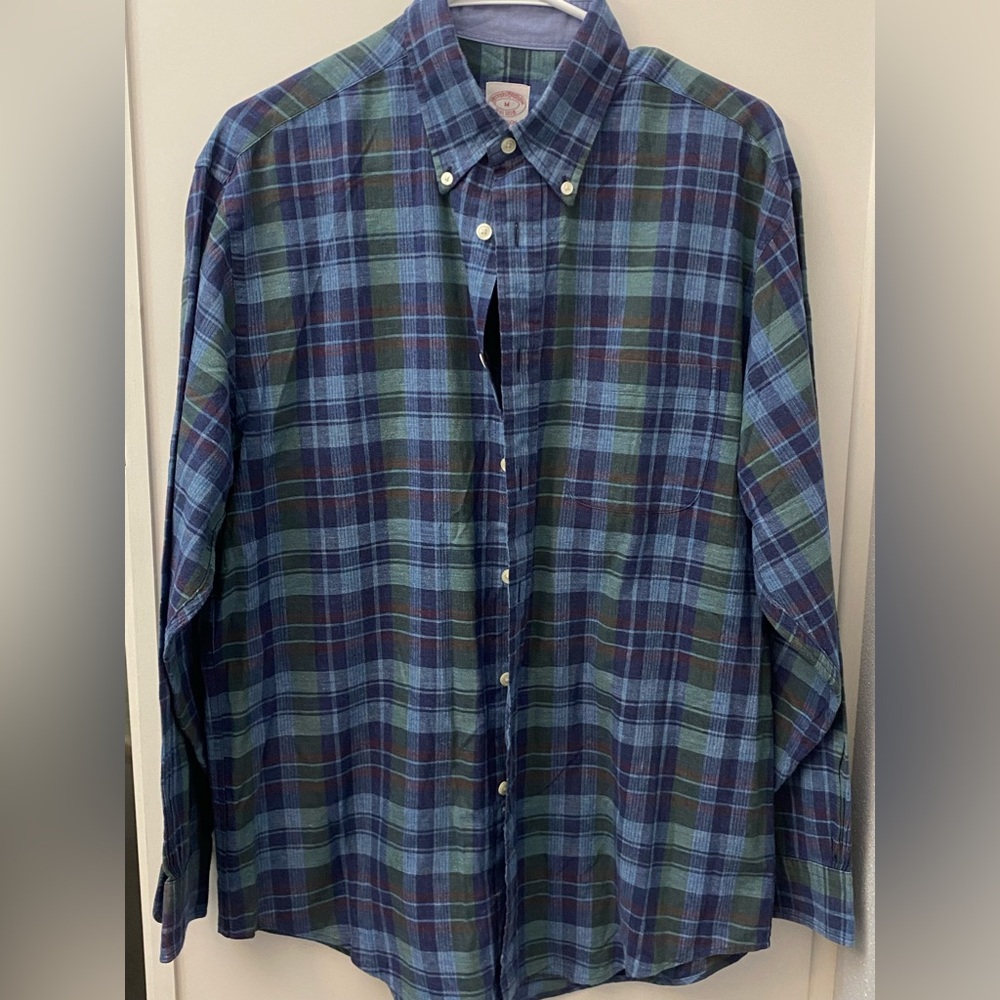 Brooks Brothers “Madison” Blue and Green Casual Button Down Shirt